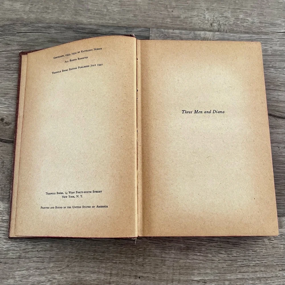 Vintage 1941 Book “Three Men and Diana” Kathleen Norris Triangle Books hardback‎